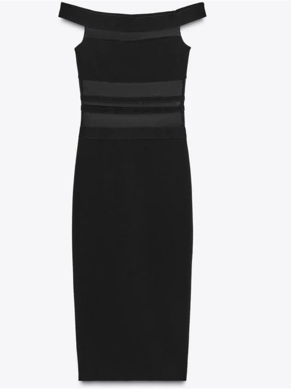 Zara Black Bandage Sheath Dress with Sheer Waist Panels